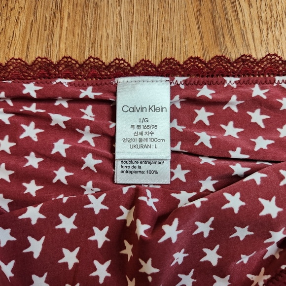 Calvin Klein Red Bikini w/ White Stars Size Large Lace Trim NWT - Picture 4 of 6
